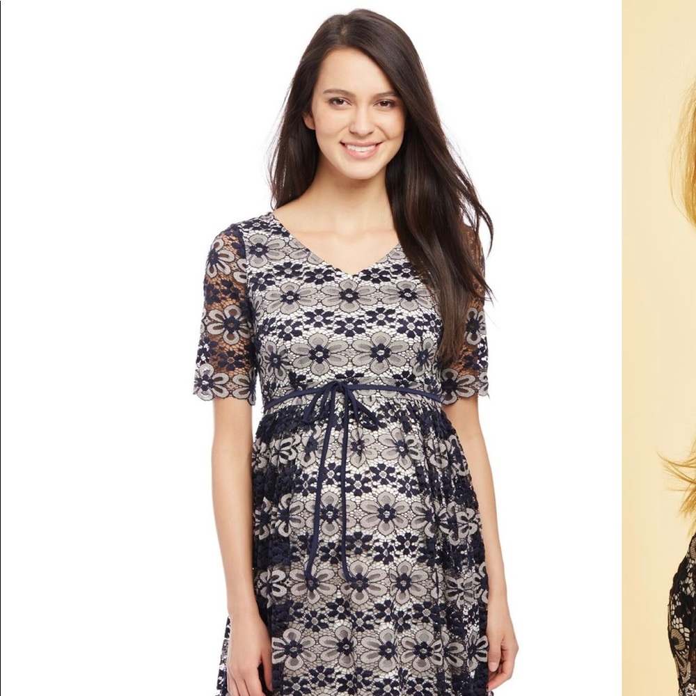 Motherhood maternity navy lace back cutout dress